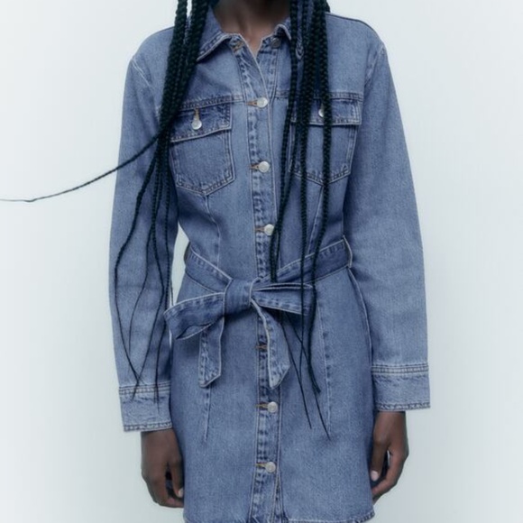 Zara Denim Long Sleeve Dress - Picture 7 of 16